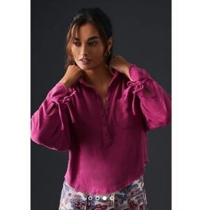 Anthropologie Pilcro Puff Sleeve Swing Blouse Sz Xs